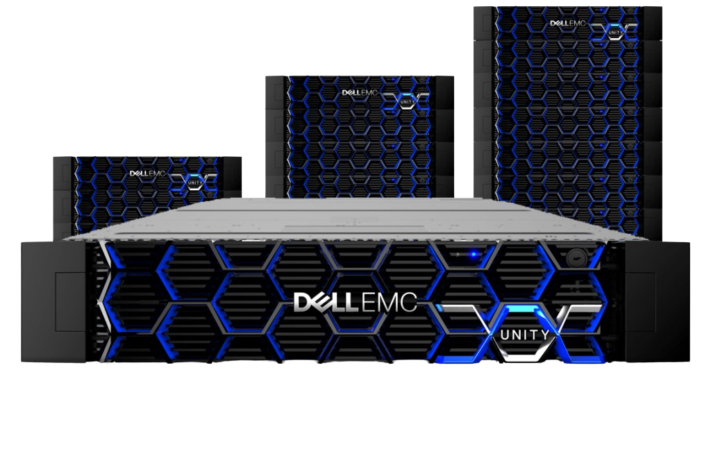 A dell emc server with blue lighting on it.