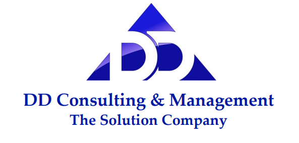 A blue and white logo of ds consulting & management