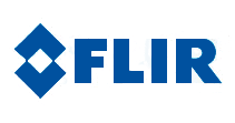 A blue and white logo for flir